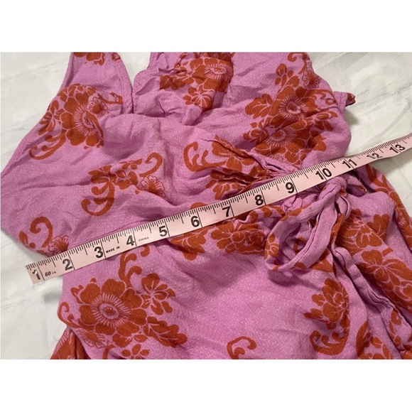 By Anthropologie Halter Neck Ruffle Wrap Mini Dress/Cover Up XXS Pink Floral - Picture 8 of 16